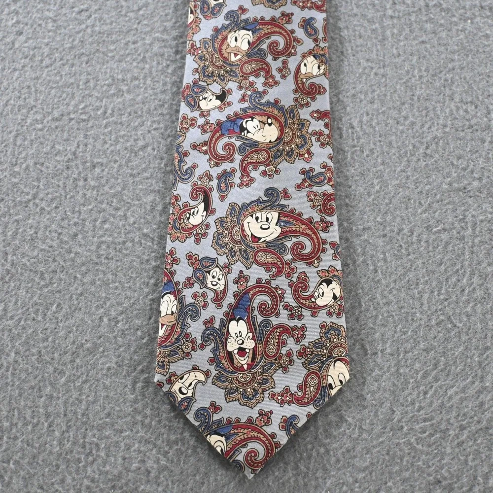 Balancine Disney Vintage 90s Mickey Donald Paisley Silk Necktie OS Gray